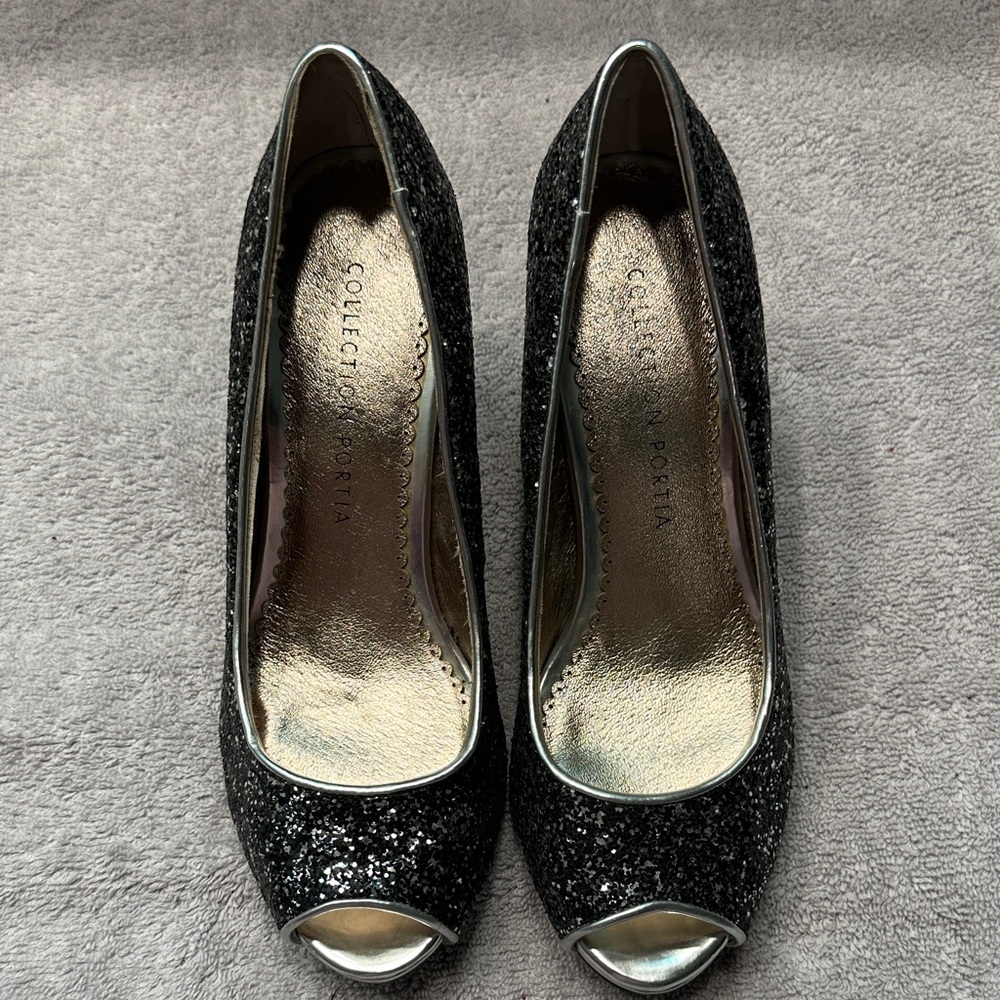 Collection B Sparkling Black Peep Toe Heels